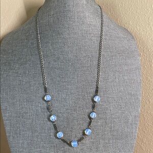 Opalite Bead Station Necklace | Silver Tone | 28” Over-the-Head